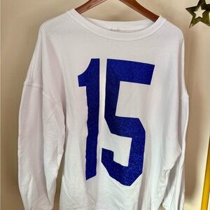 Aerie White Sweatshirt with Blue Glitter Number